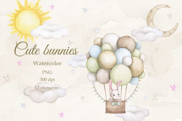Bunny Dreams: Whimsical Watercolor PNGs for Creative Projects