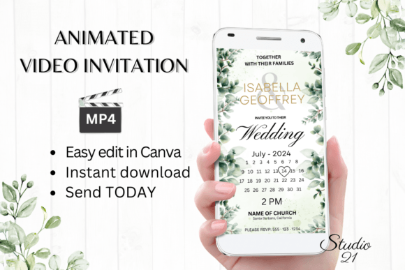 Classic Wedding Invitation W8404B: Your Animated Digital Template