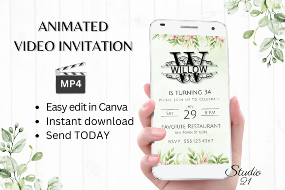 Digital Invitation (Monogram Letter W): Instant Animated Elegance