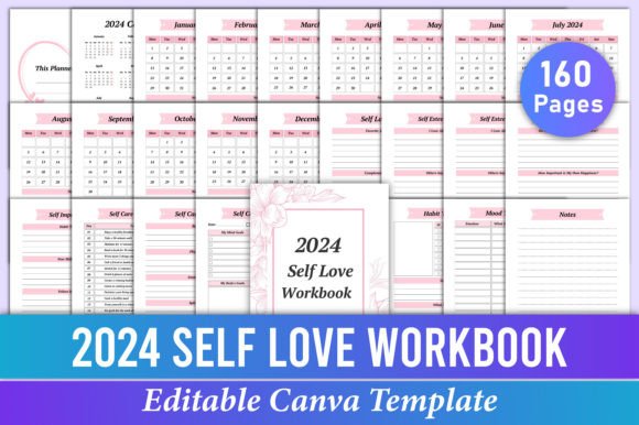 Editable 2024 Self Love Workbook: Your Canva & KDP Template