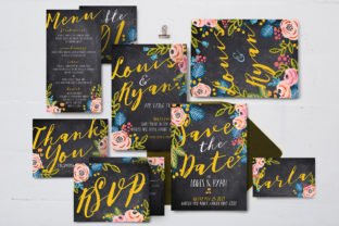 Elegant Black Floral Wedding Invitation Suite